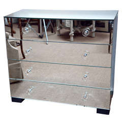 Four Drawer Mirrored Chest of Drawers with Lucite Knobs
