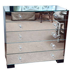 Five Drawer Mirrored Chest with Lucite Knobs