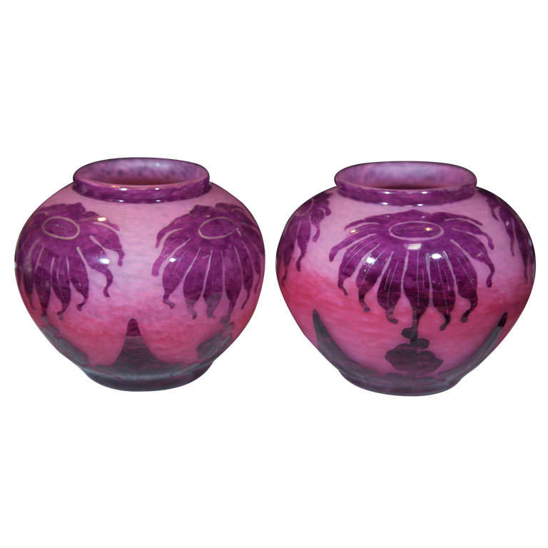 Pair Le Verre Francais Glass Vases