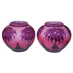 Pair Le Verre Francais Glass Vases