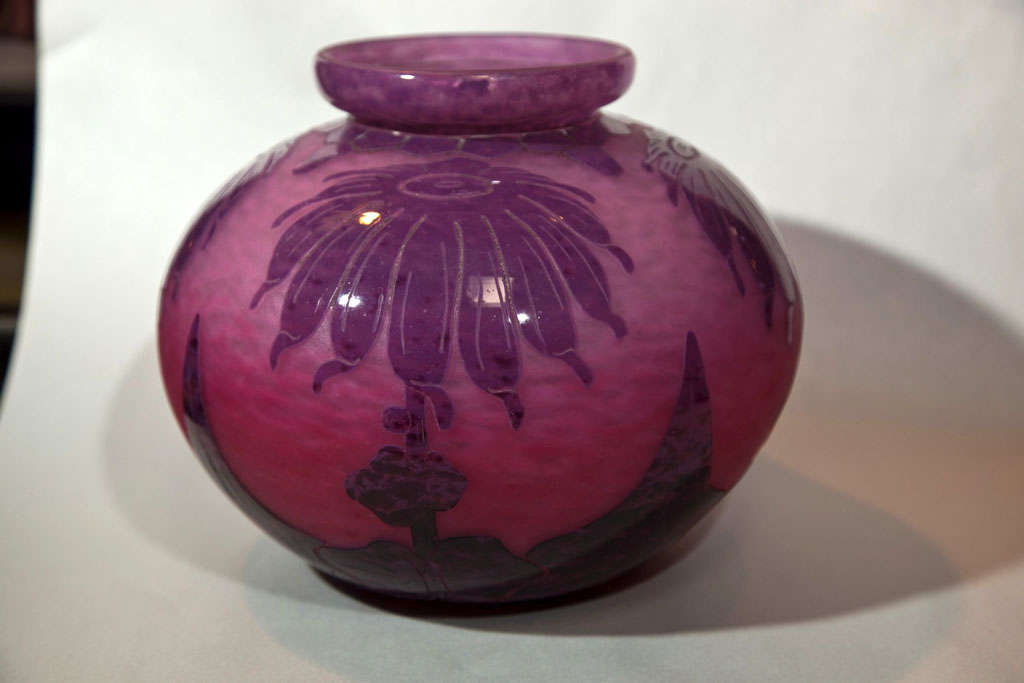 French Le Verre Francais Cameo Art Glass Globular Vase