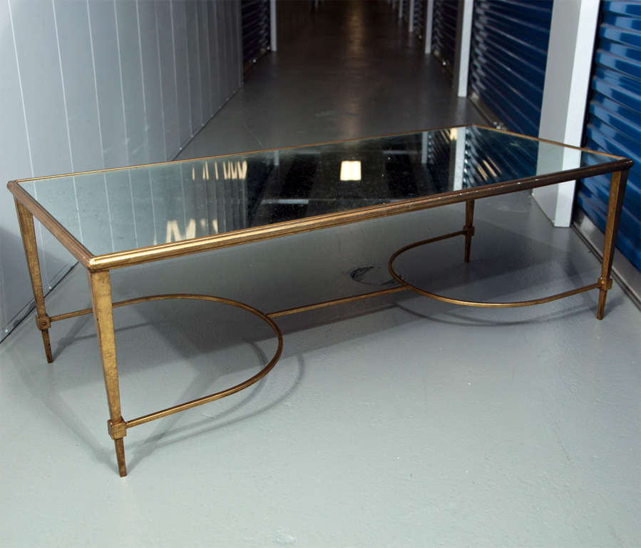 French Glamorous Gilt Metal and Mirrored Glass Cocktail Table in the Manner of Ramsay