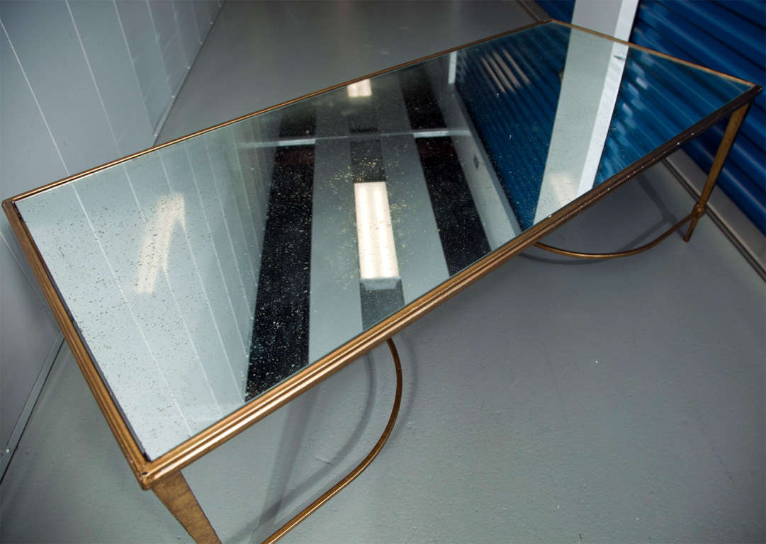 Glamorous Gilt Metal and Mirrored Glass Cocktail Table in the Manner of Ramsay In Excellent Condition In Mt Kisco, NY