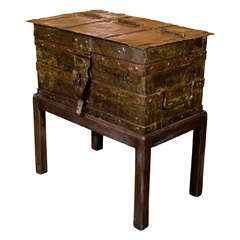 Used English Colonial Metal Storage Box on Stand