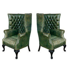 Antique A Pair Of English Tufted Library Chairs