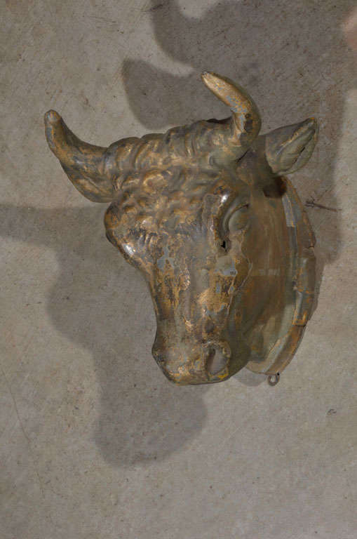 Belgian 19th C. Zinc Bull Head with Original Patina