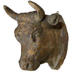 19th C. Zinc Bull Head with Original Patina
