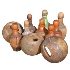 Antique 19th C. Set of 8 Bowling Pins and 3 Balls