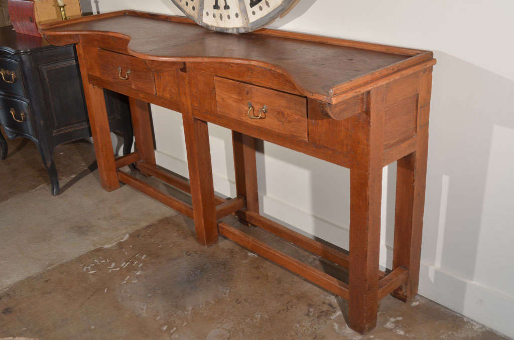 Pine and Elm Jeweler's Table with two Jeweler's Stations and two drawers.