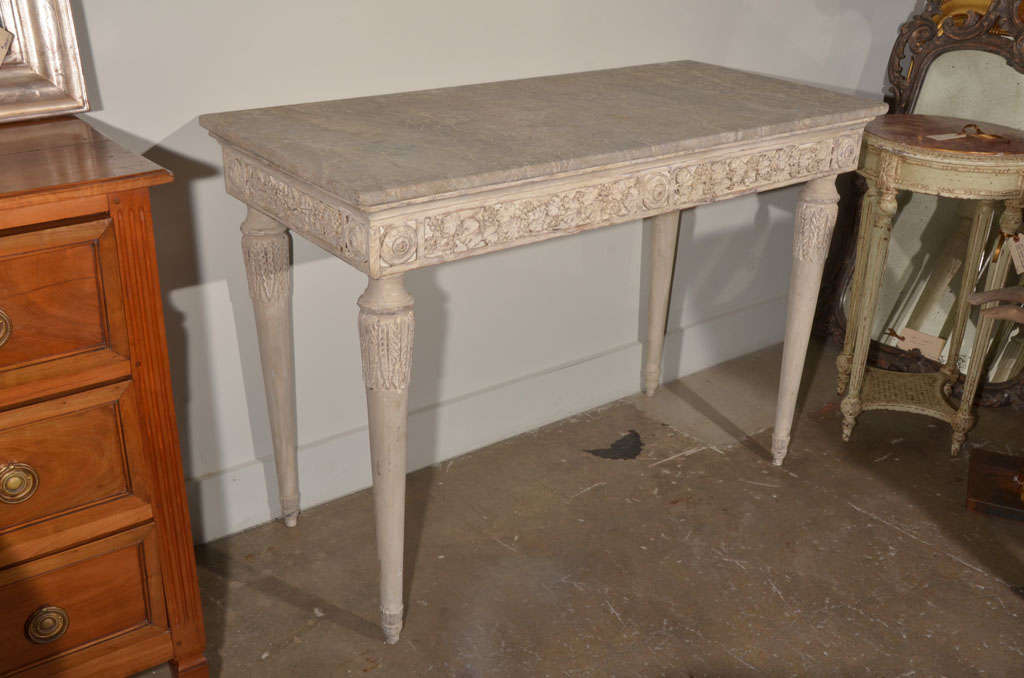 18th C. Carved Leaf Console with Patinated Marble