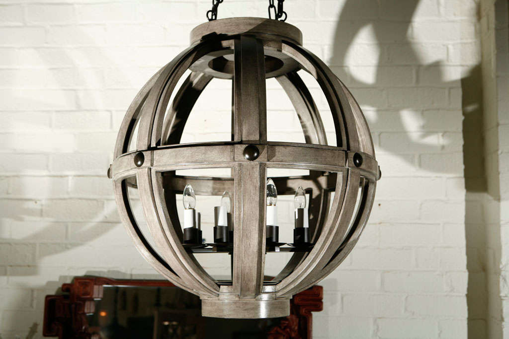 Paul Marra Large Carved Sphere Chandelier In Excellent Condition For Sale In Los Angeles, CA