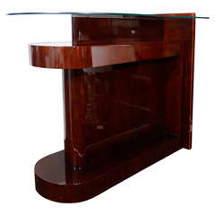 Spectacular Art Deco Streamline Bar in Book Matched Mahogany