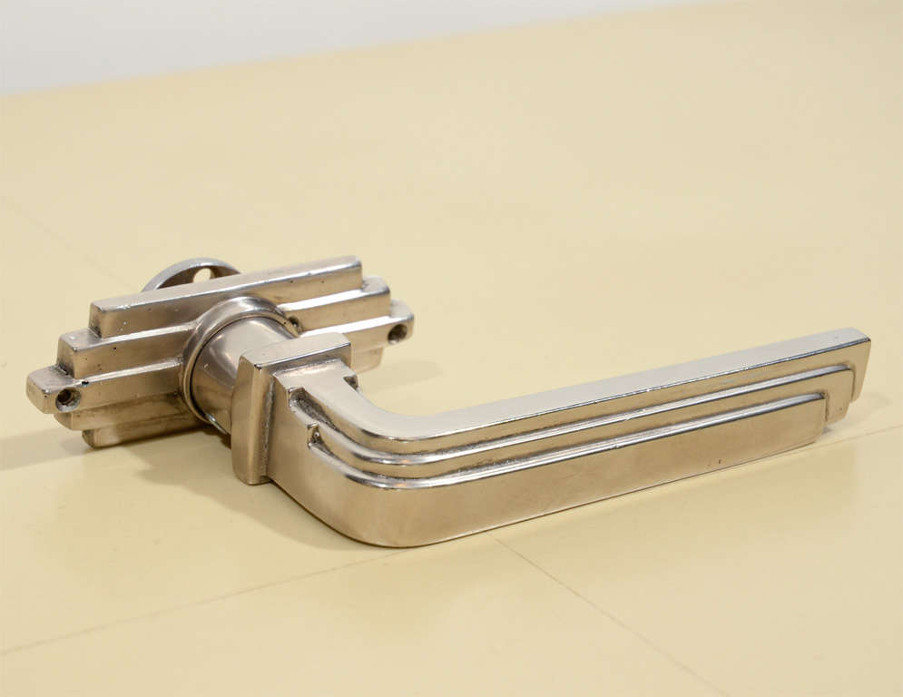 Original Set of Brushed Nickel Art Deco Door Pulls/Handles at 1stDibs