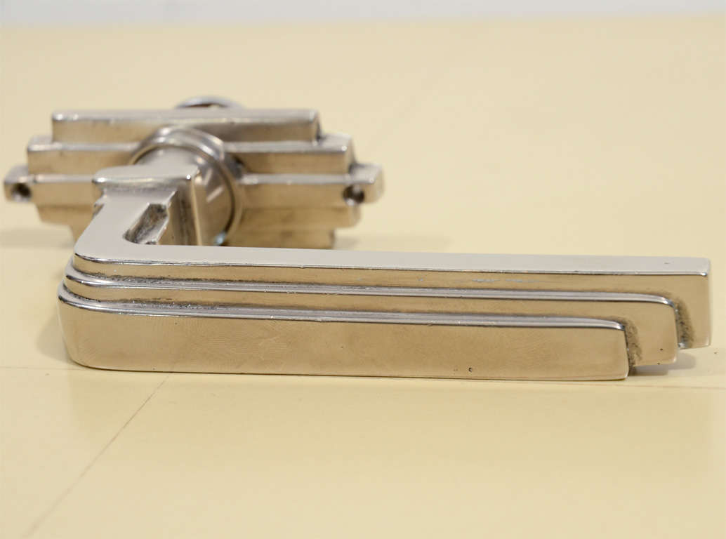 Original Set of Brushed Nickel Art Deco Door Pulls/Handles at 1stDibs