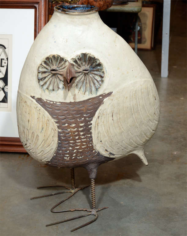 American Ceramic and Bronze Owl Vase
