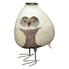 American Ceramic and Bronze Owl Vase