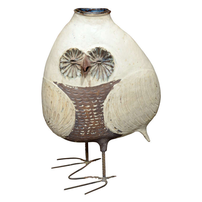 American Ceramic and Bronze Owl Vase