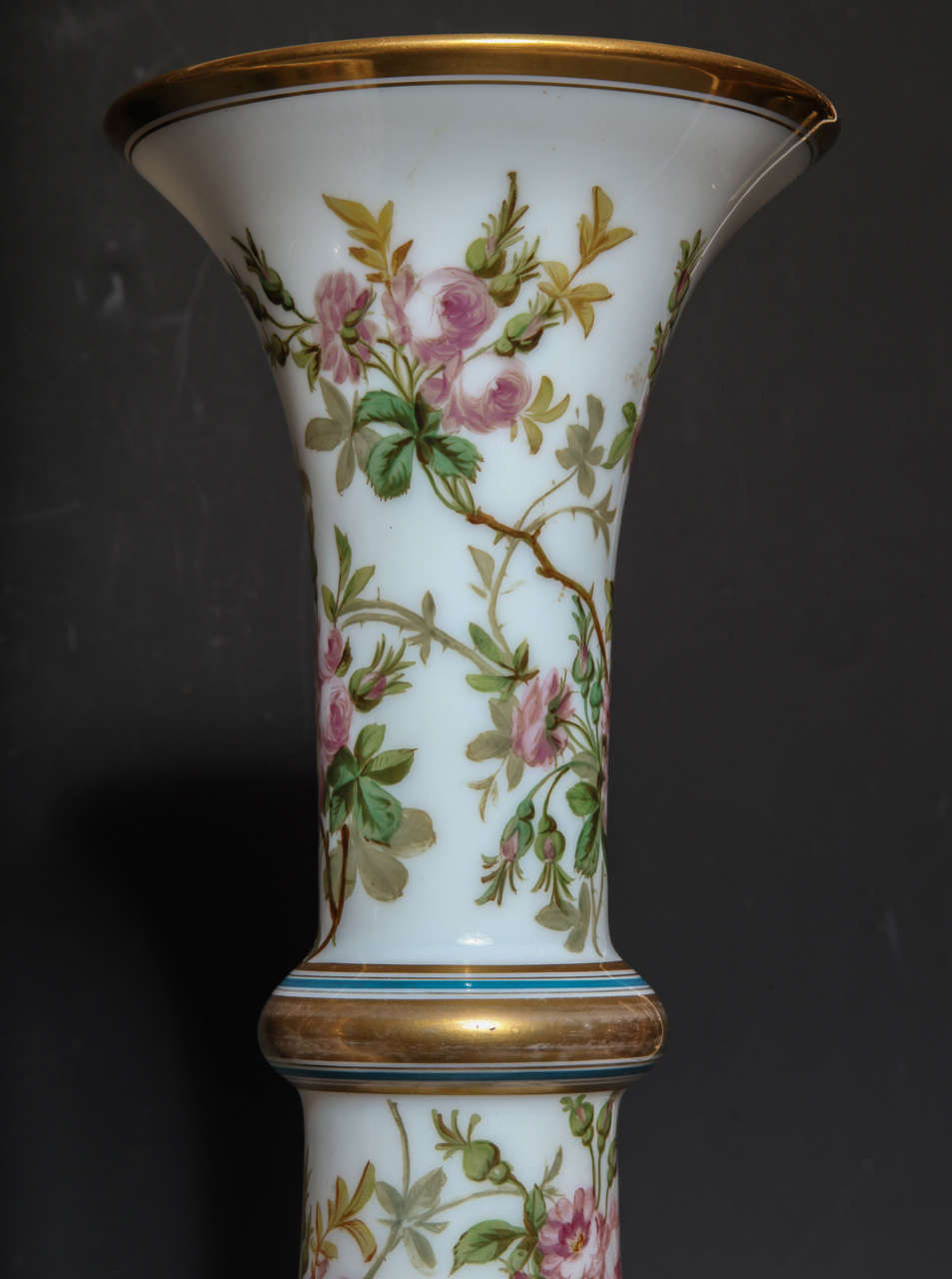 19th Century Fine Pair of Antique French Opaque White Opaline Glass Vases For Sale