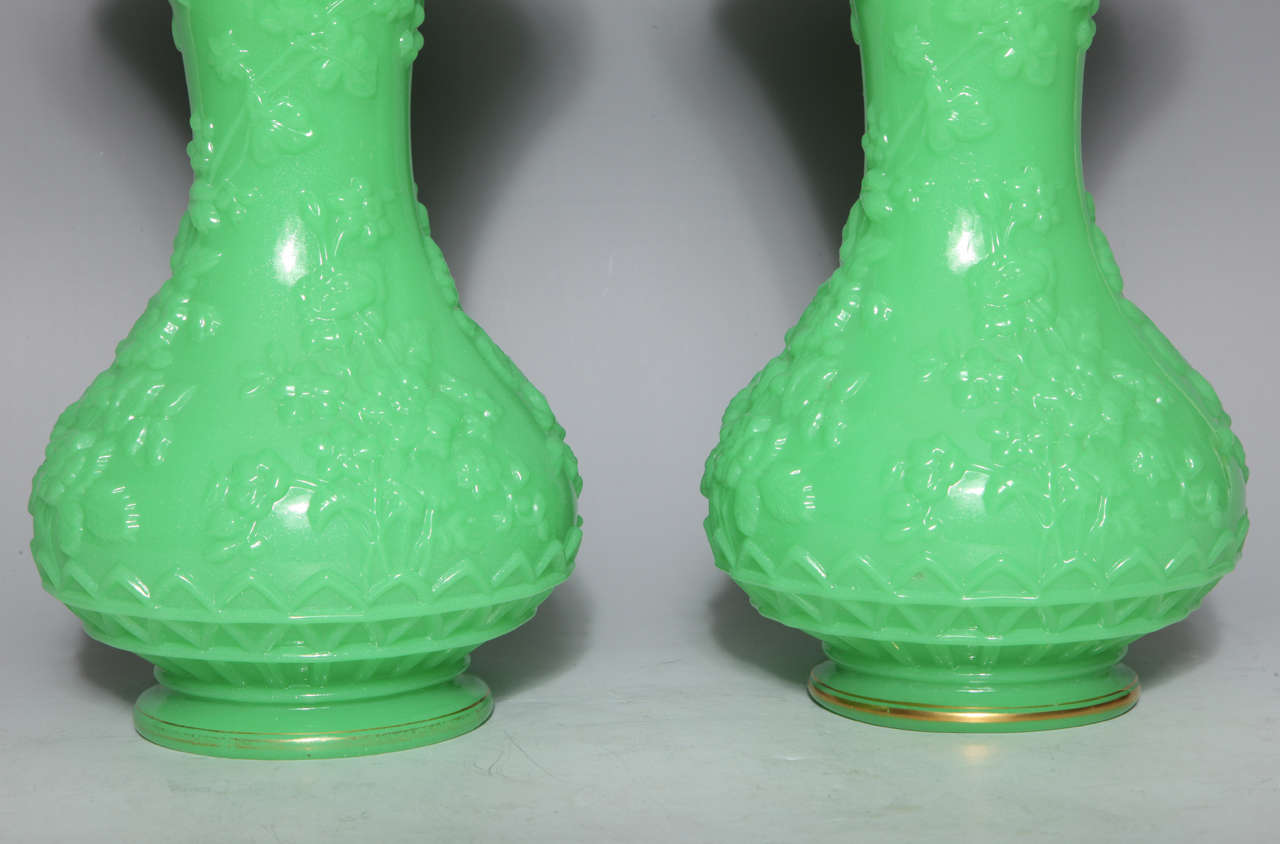 Napoleon III Pair of French Baluster Shaped Opaline Glass Vases Attributed to 