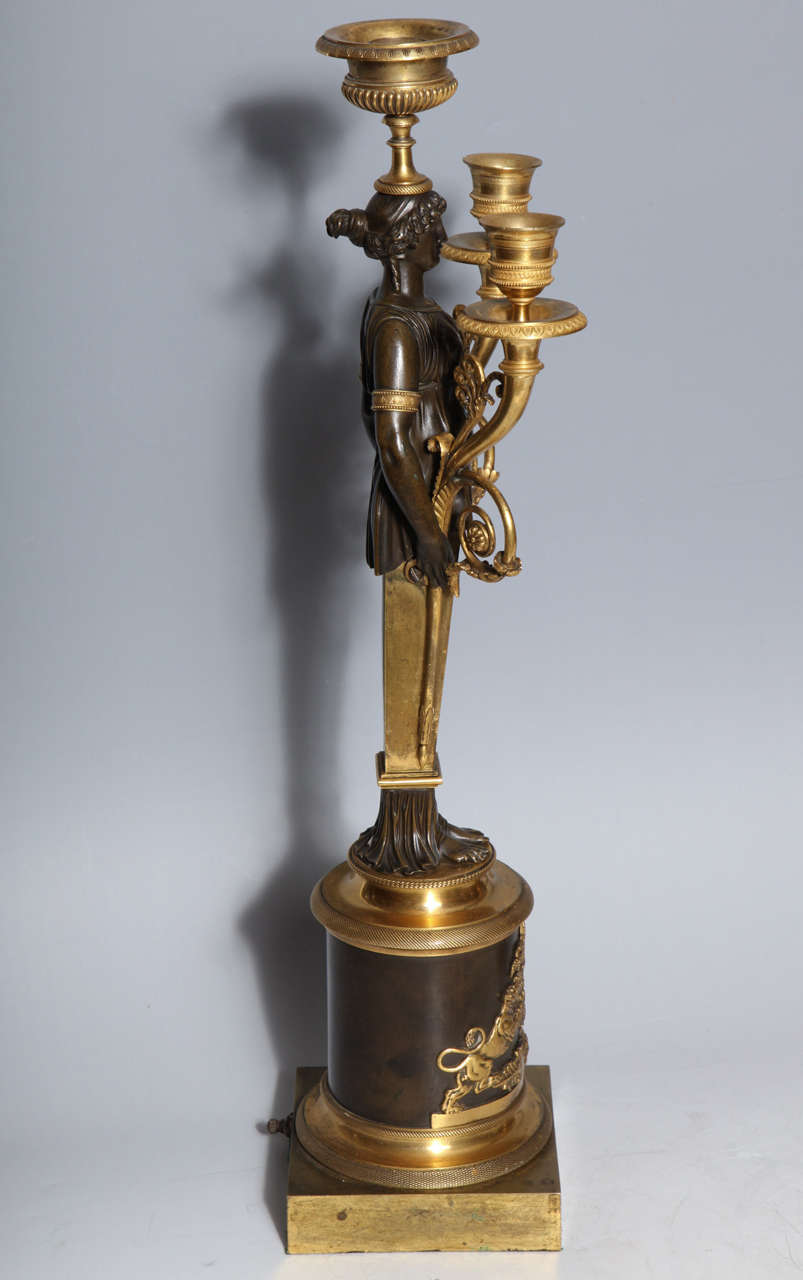 A Fine Pair of Antique French Empire Period Three Light Candelabra. 4