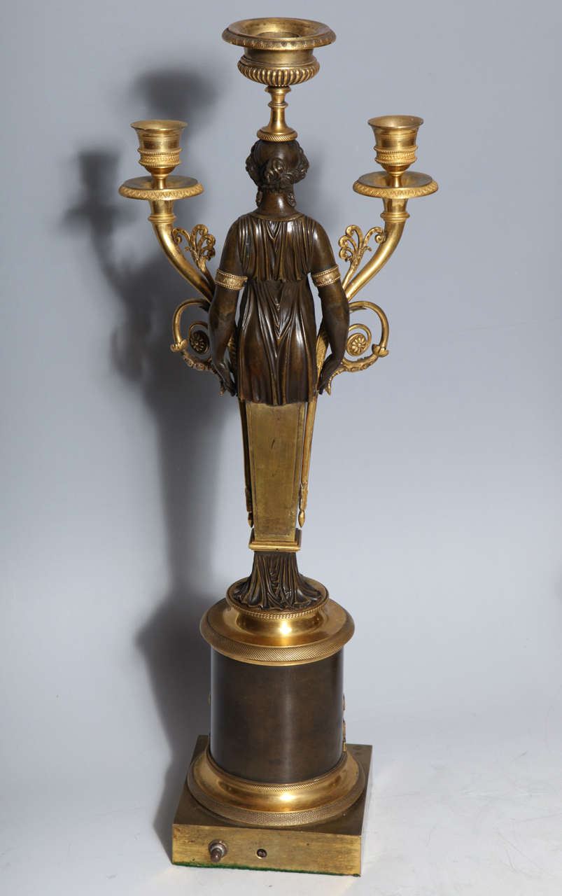 A Fine Pair of Antique French Empire Period Three Light Candelabra. 5