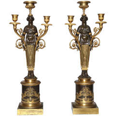 A Fine Pair of Antique French Empire Period Three Light Candelabra.