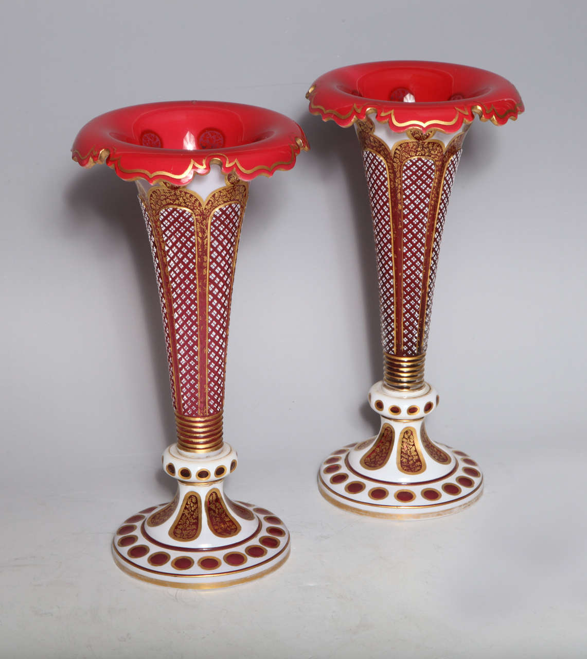 Pair of Antique Bohemian Double Overlay CutGlass Vases For Sale at 1stDibs bohemian cut glass