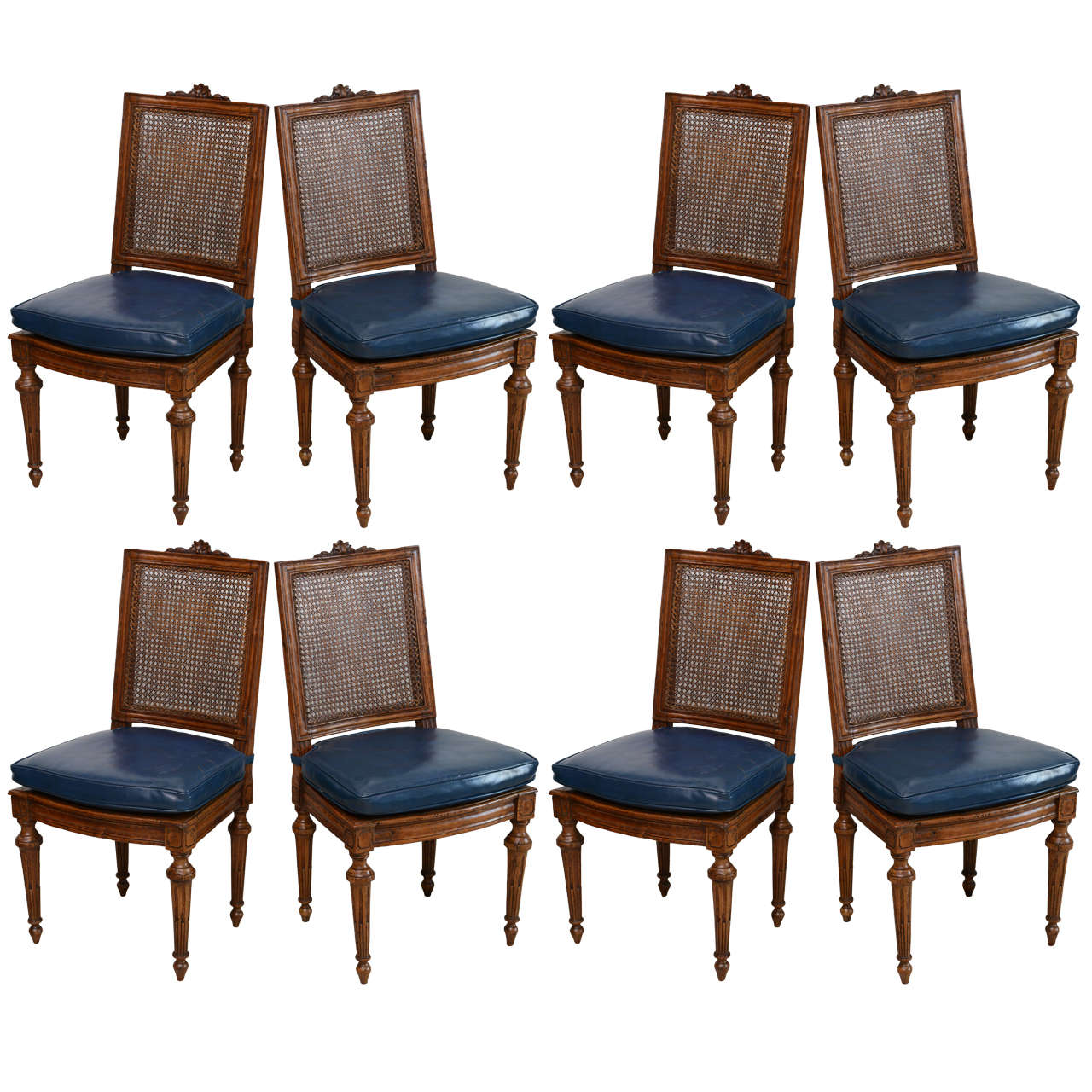 Set of Eight Louis XVI Beechwood Dining Chairs, Late 18th Century For Sale