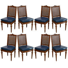Antique Set of Eight Louis XVI Beechwood Dining Chairs, Late 18th Century