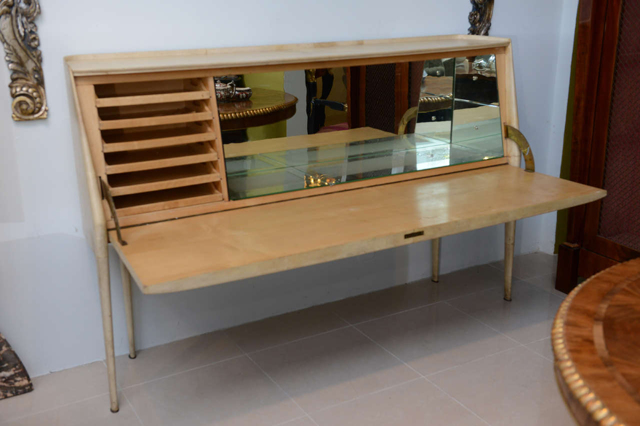 Italian Modern Parchment And Inlaid Mixed Wood Drop Front Desk