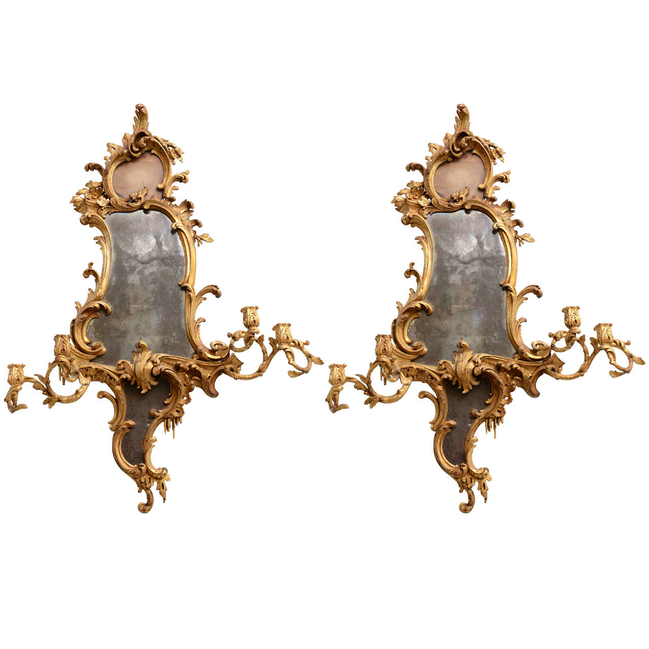 Fine Pair of George III Giltwood Girandole Mirrors, Thomas Chippendale For Sale