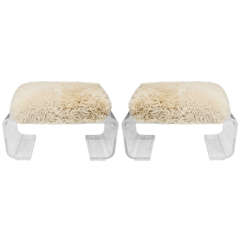 Pair of Lucite and Sheep Skin Benches