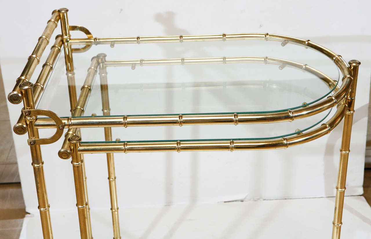 Mid-20th Century 1960's Brass Bamboo Swivel Bar Cart