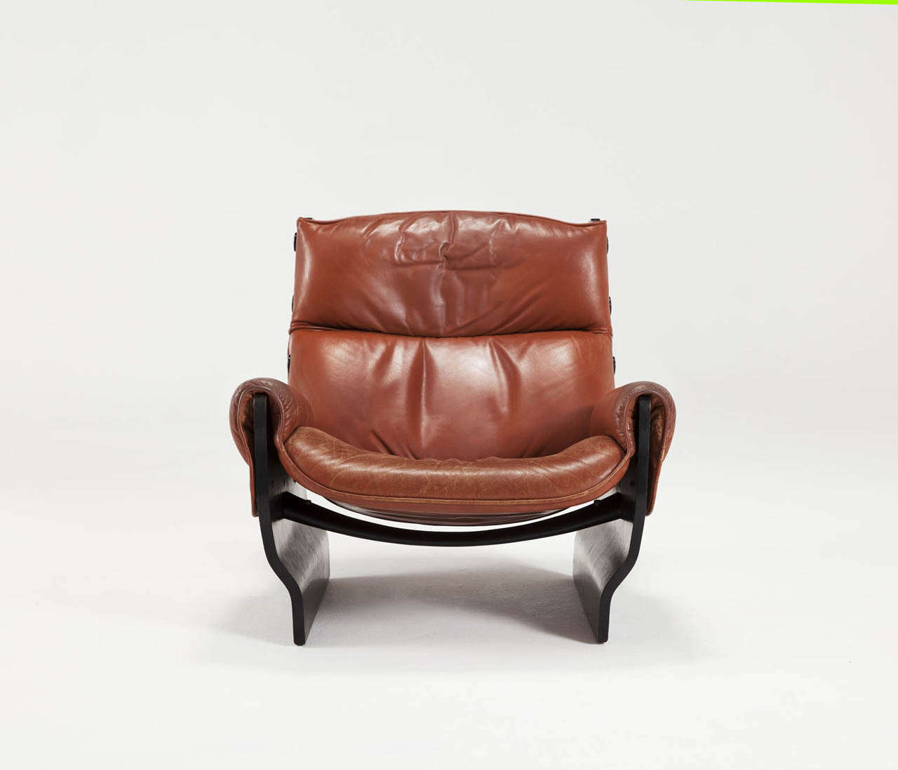 Osvaldo Borsani, 'Canada' Lounge Chair in Original Cognac Leather For