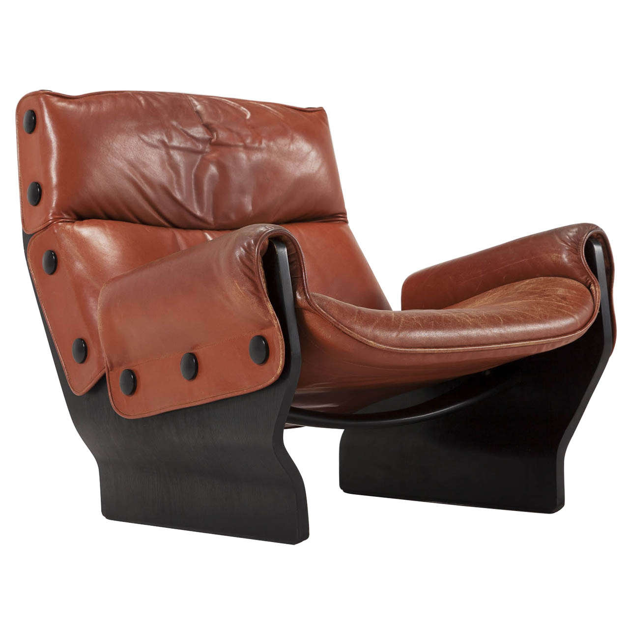 Osvaldo Borsani, 'Canada' Lounge Chair in Original Cognac Leather For