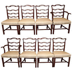 Set of 8 antique English mahogany ribbon-back dining chairs.