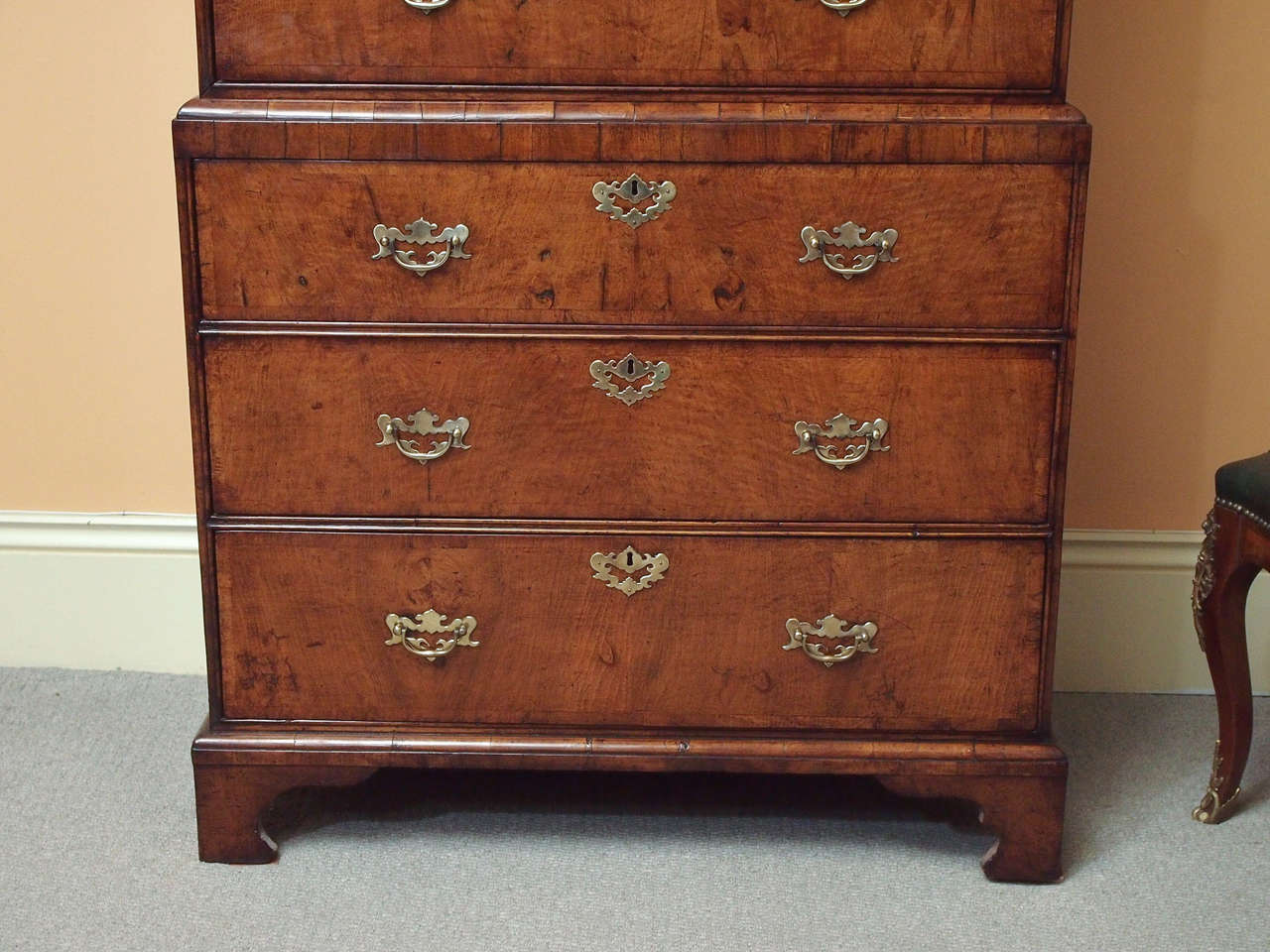 18th Century and Earlier Early 18th century English George I walnut chest-on-chest.