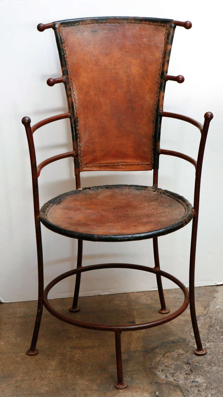Pair of circa 1940 French Iron and Leather Chairs In Good Condition In Los Angeles, CA