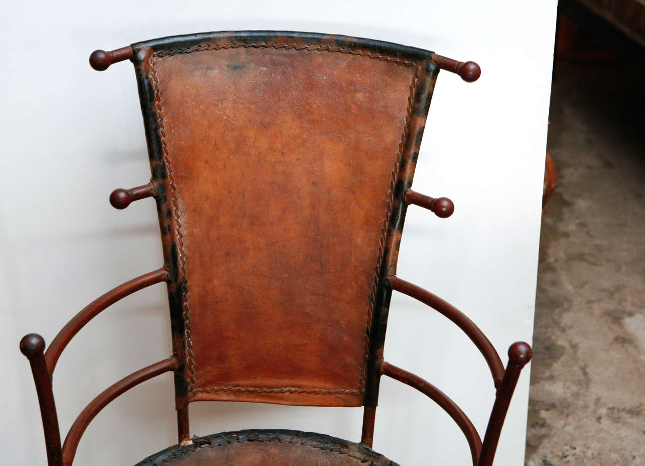 Mid-20th Century Pair of circa 1940 French Iron and Leather Chairs