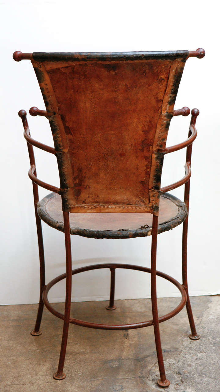 Pair of circa 1940 French Iron and Leather Chairs 3