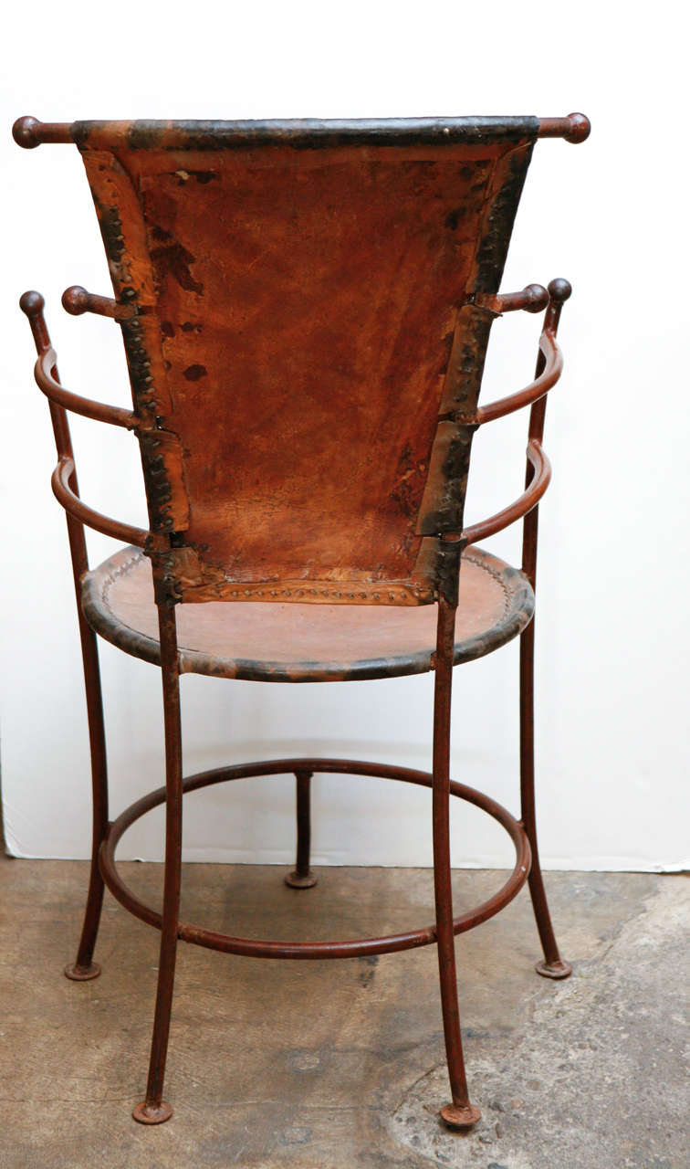 Pair of circa 1940 French Iron and Leather Chairs 5