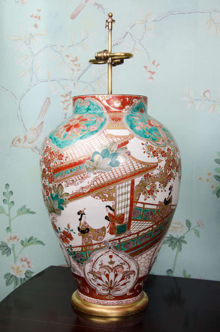 Japanese Very Impressive Pair of Late 17th Century Imari Lamped Vases