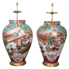 Antique Very Impressive Pair of Late 17th Century Imari Lamped Vases