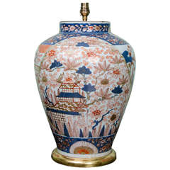 Large Lamped Chinese Porcelain Vase Decorated in the Imari Taste, circa 1800