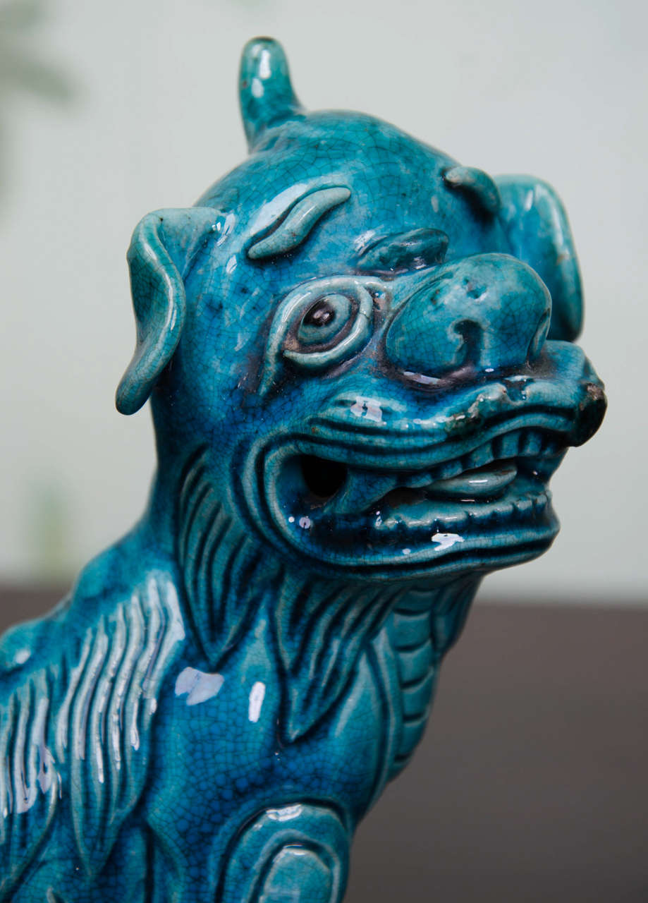 Pair of Chinese Turquoise Glazed Foo Dogs on Ormolu Mounts For Sale 4