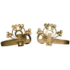 Pair of Brass Curtain Holders, Possibly Vienna Secession, circa 1900