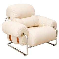 Italian Bone Leather Chair with Chrome Frame