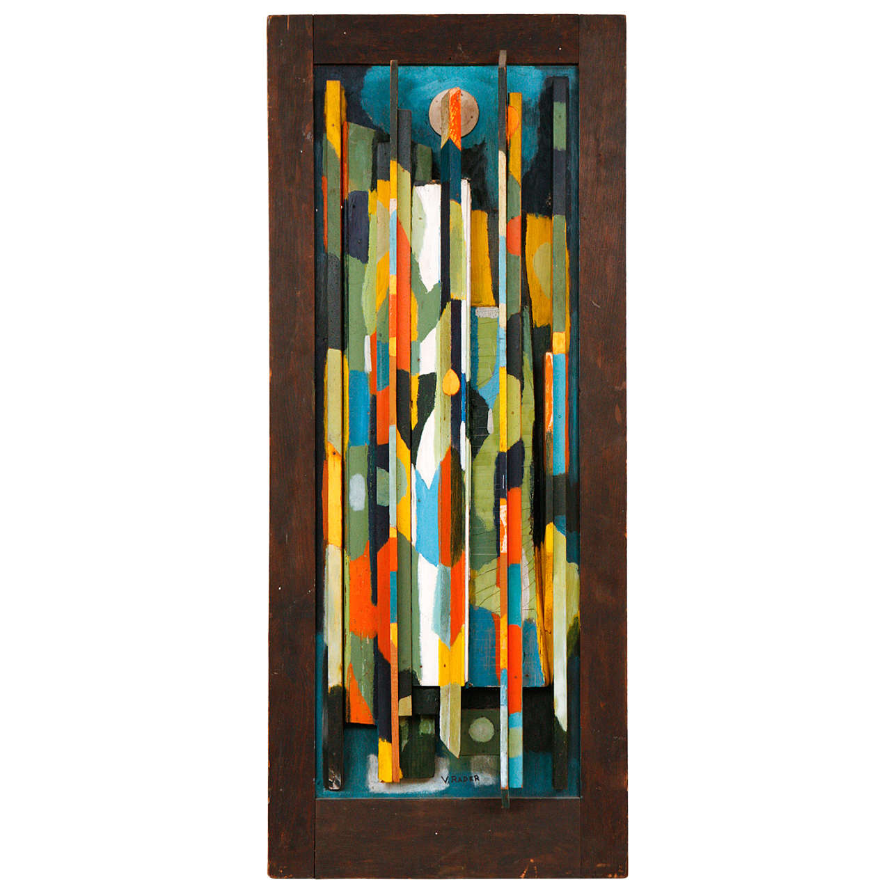 Painted Wood Relief Sculpture by Vernon Rader