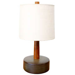 Martz Lamp by Marshall Studios with Low Ceramic Base and Teak Stem