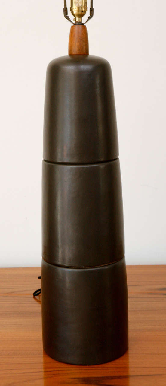 Mid-20th Century Colossal Matte Black Ceramic Martz Lamp by Marshall Studios